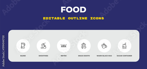 outline food icons set - blend, smoothies, bistro. editable vector for web and mobile ui