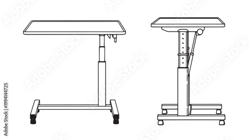 Adjustable Overbed Table Line Art Vector Illustration for Medical Healthcare Hospital Equipment and Home Care Furniture Design