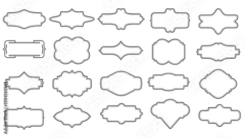 Collection of various decorative vintage frames and labels in black and white for elegant borders and classic graphic design elements.