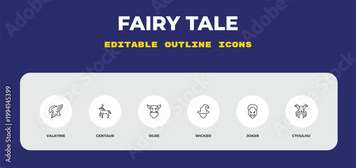 outline fairy tale icons set - valkyrie, centaur, ogre. editable vector for web and mobile ui