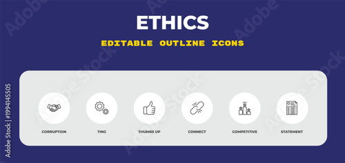 outline ethics icons set - corruption, ting, thumbs up. editable vector for web and mobile ui