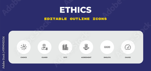 outline ethics icons set - choice, guard, city. editable vector for web and mobile ui