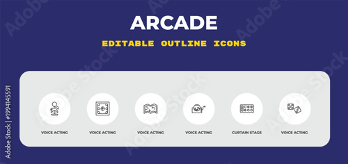 outline arcade icons set - voice acting, voice acting, voice acting. editable vector for web and mobile ui