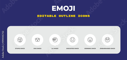 outline emoji icons set - stupid emoji, dog emoji, ill editable vector for web and mobile ui