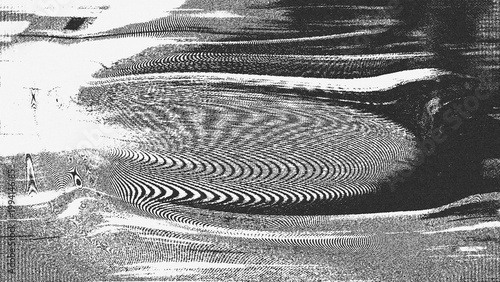 Konstfotografi Black And White Halftone Moiré Texture With Wavy Interference Lines And Dot Scre
