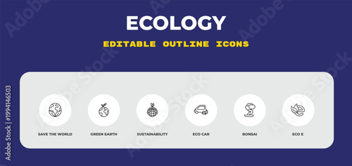 outline ecology icons set - save the world, green earth, sustainability. editable vector for web and mobile ui