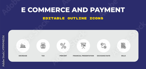 outline e commerce and payment icons set - decrease, tax, percent. editable vector for web and mobile ui