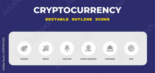 outline cryptocurrency icons set - random, profit, function. editable vector for web and mobile ui