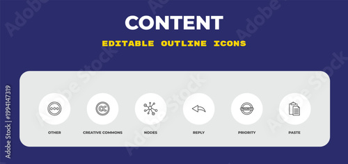 outline content icons set - other, creative commons, nodes. editable vector for web and mobile ui