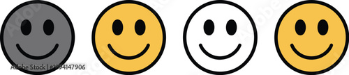 Smiley face icon set, vector illustration of happy emoticons cute smile symbols and facial expression icons for messaging apps and social media design.