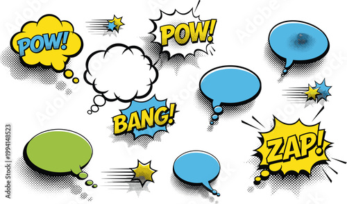 Vibrant Comic-Style Sound Effect Speech Bubbles Vector Art