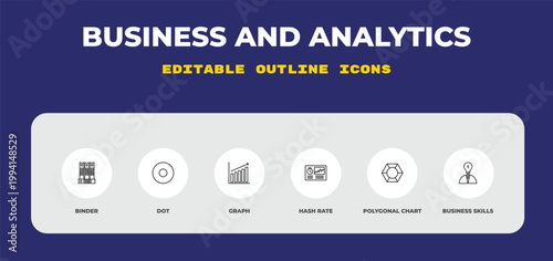outline business and analytics icons set - binder, dot, graph. editable vector for web and mobile ui