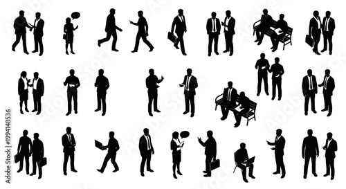 diverse group of business people in silhouette interacting and working