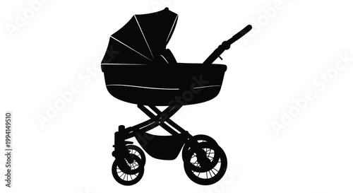 A black silhouette of a modern baby stroller showcasing its elegant design silhouette