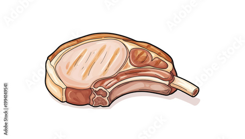 Grilled Pork Chop with Bone Illustration.