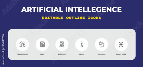 outline artificial intellegence icons set - visualization, xlsx, big data. editable vector for web and mobile ui