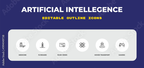 outline artificial intellegence icons set - medicine, flyboard, page views. editable vector for web and mobile ui
