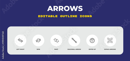 outline arrows icons set - left right, spin, sort. editable vector for web and mobile ui