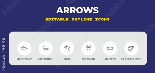 outline arrows icons set - looping arrow, right direction, return. editable vector for web and mobile ui