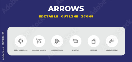 outline arrows icons set - zoom directions, diagonal arrows, fast forward. editable vector for web and mobile ui
