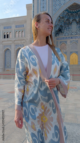 Young Woman Walking Near Islamic Civilization Center in Tashkent