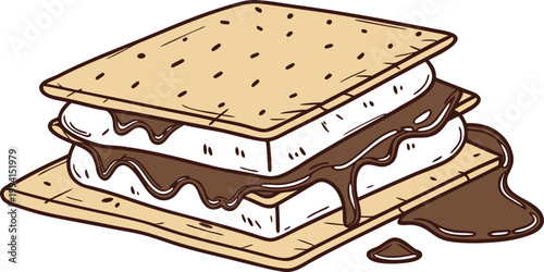 Delicious gooey chocolate and marshmallow sandwich on graham crackers, sweet treat