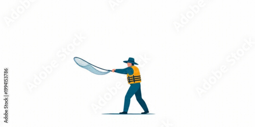 Fisherman Casting Net Illustration