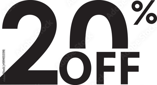Bold black 20 percent off symbol a simple graphic for sale promotions discounts and marketing campaigns isolated on white