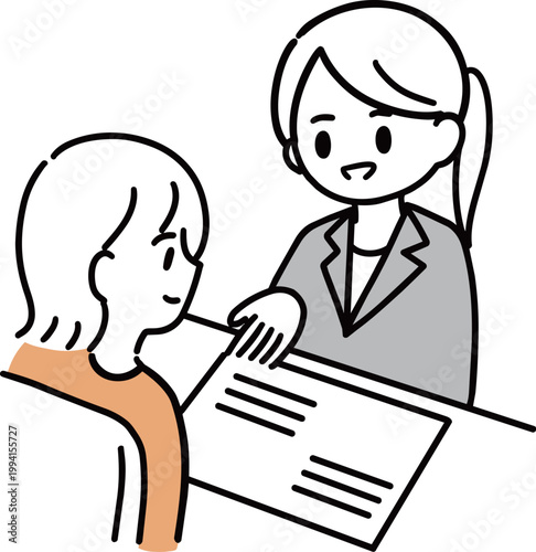お客様にプランを提案している女性のイラスト