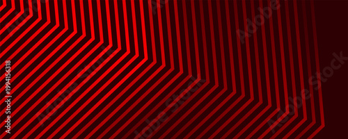 Red arrows background. Abstract triangle gradient wallpaper. Repeated arrow stripes backdrop for flyer, banner, poster, presentation. Thin to thick linear game or sport texture. Vector masculine bg