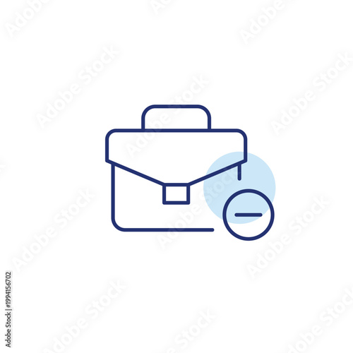 Job and workload reduction, firing employees. Briefcase and minus. Pixel perfect, editable stroke vector icon
