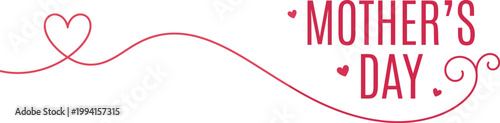 Mother's Day text appears with a delicate calligraphic line and a heart symbol celebrating maternal affection.