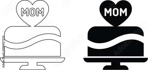 Cake illustration featuring a heart-shaped topper celebrates mothers with clean line art and bold silhouette styles.