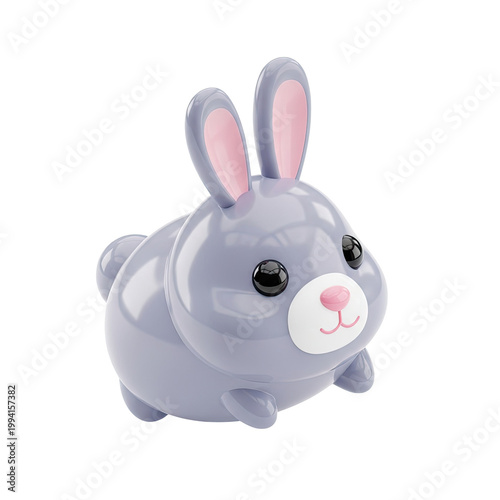 Cute cartoon style grey rabbit figurine toy on white background.