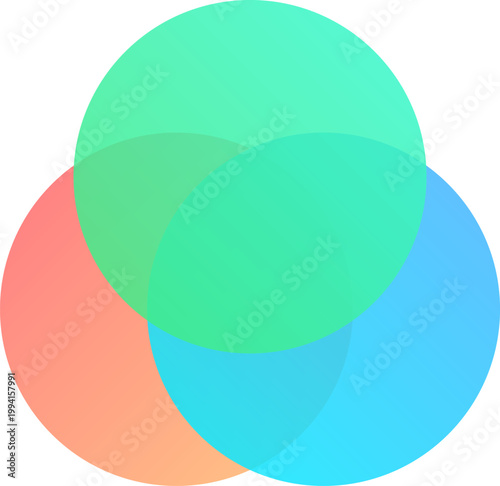 Minimalist abstract Venn diagram featuring three overlapping colorful circles representing connectivity synergy and modern illustration