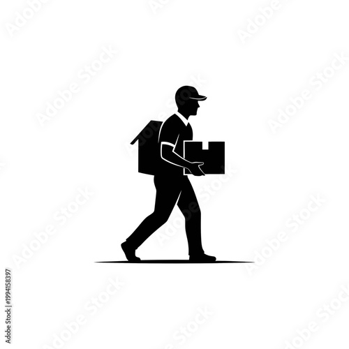 A delivery man walking with a box.