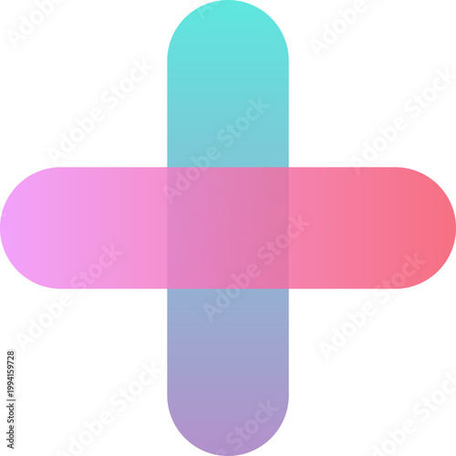 Vibrant gradient plus sign logo featuring overlapping rounded rectangles with colorful transitions against white background