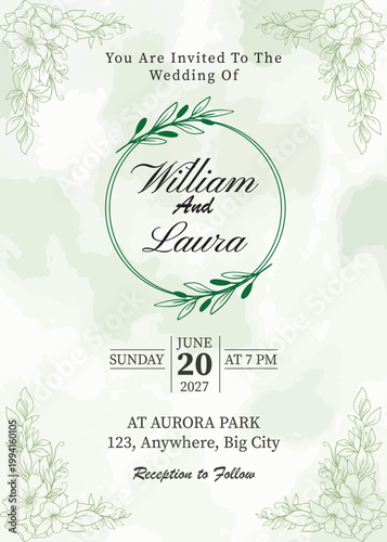 Elegant Save the Date Wedding Invitation Card with Watercolor Floral Vintage Border