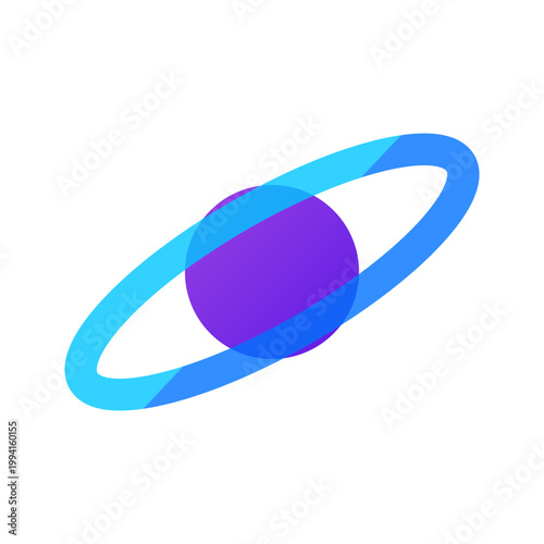 Modern minimalist corporate logo featuring a purple sphere orbited by a blue swoosh ring graphic