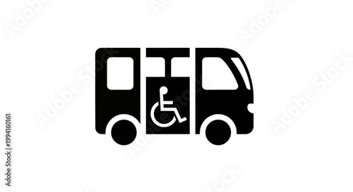 Black and white icon of an accessible vehicle for disabled people.