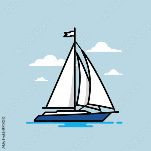 Sailing boat with white sails.