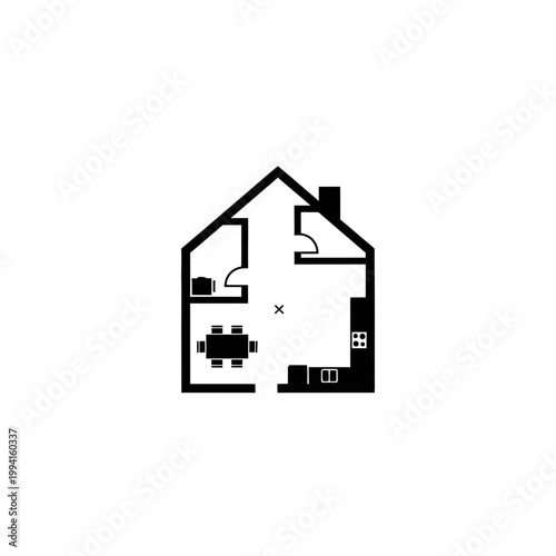 Simple Black Line House Floor Plan.