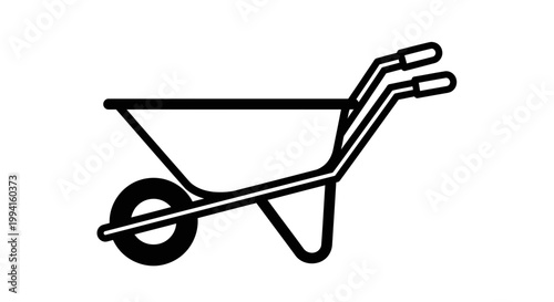 Simple black line wheelbarrow icon.