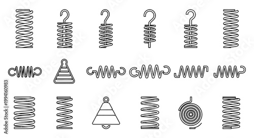 collection of various spring types and shapes flat icon set