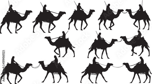 Camel Caravan Silhouettes - Bedouin Desert Travel Vector Set