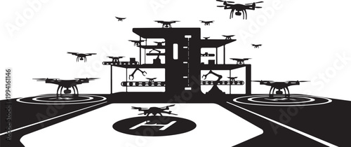 Drone, drones, flying, robotics, technology, aerial, vehicles, illustration, set, collection, 13 drones