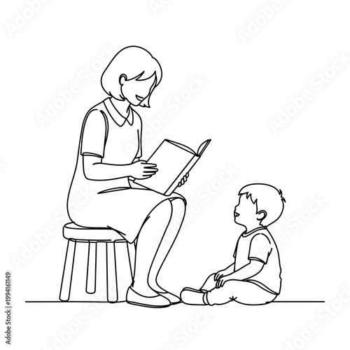 Woman reading to little child.
