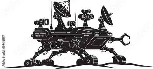 Robotic Mars Rover, Space Exploration Vehicle, Black Vector Illustration, Robotic Technology