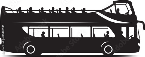Double-decker bus silhouette, black vector illustration, city tour, transportation icon