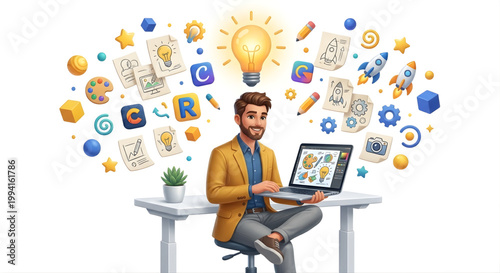 3D Male Professional Generating Creative Business Idea